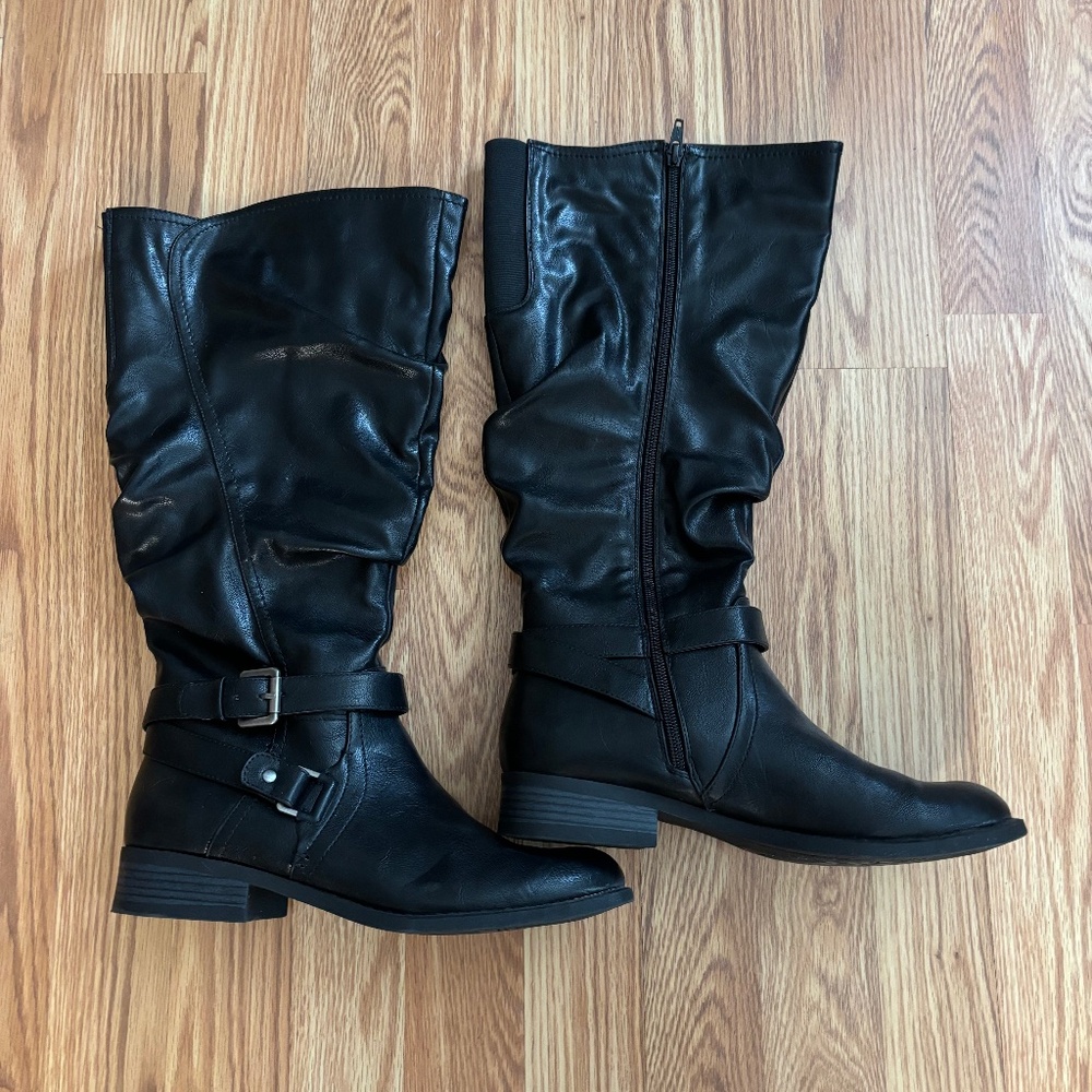 Tall zip boots. Wide calf.